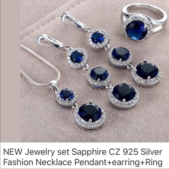 NWT elegant blue sapphire necklace set earrings - Picture 2 of 8